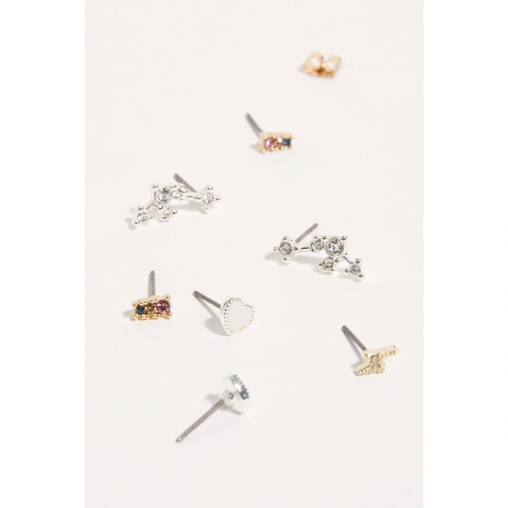 NWT Free People Dreamer Ceramic Stud Earring Set Gold Silver - Picture 5 of 16